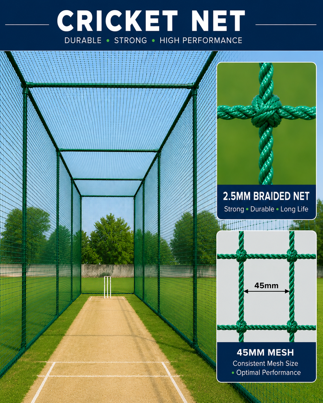 Cricket Practice Net - Heavy Duty, Thick Braided, 45mm mesh net