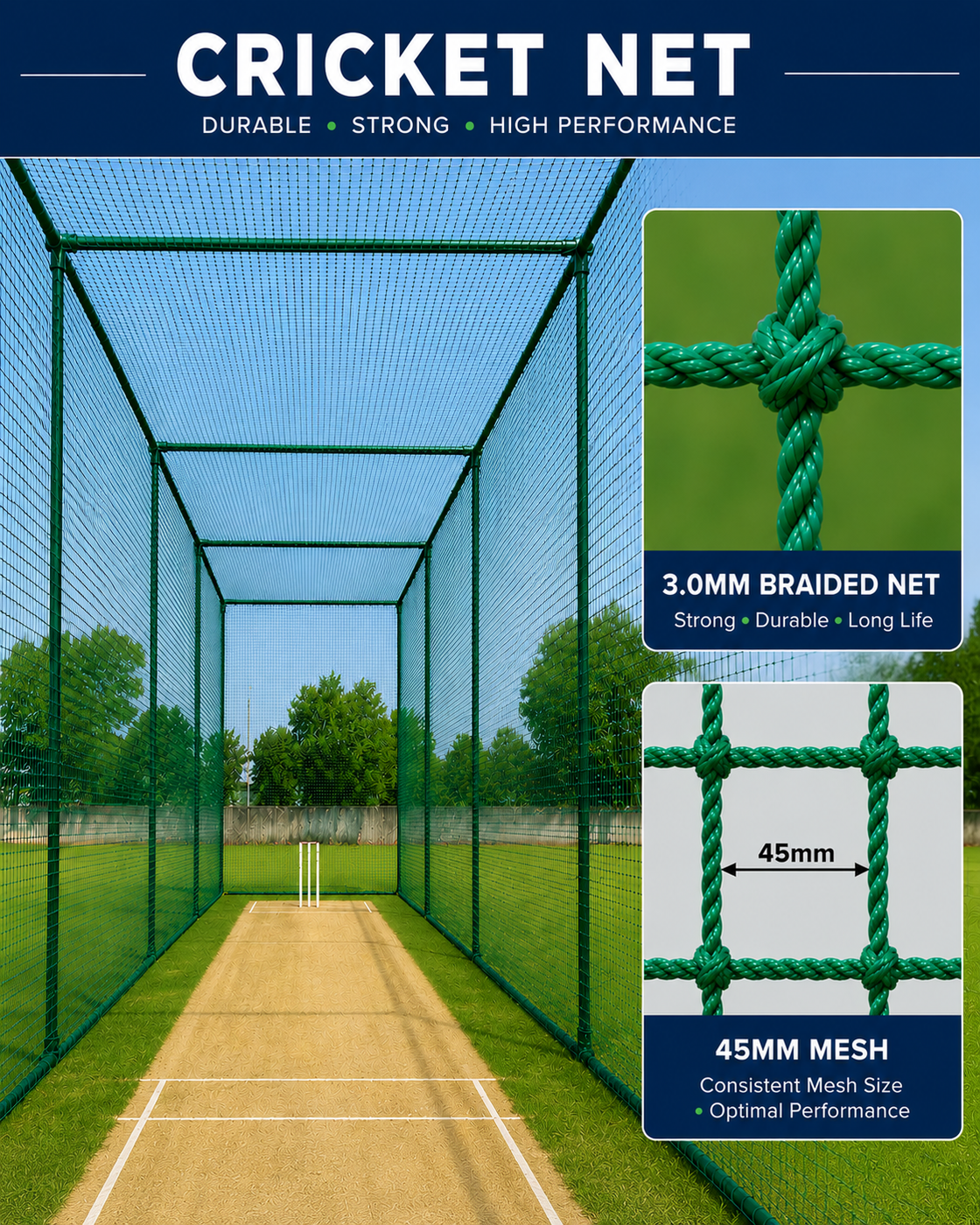 Cricket Practice Net - Heavy Duty, Thick Braided, 45mm mesh net