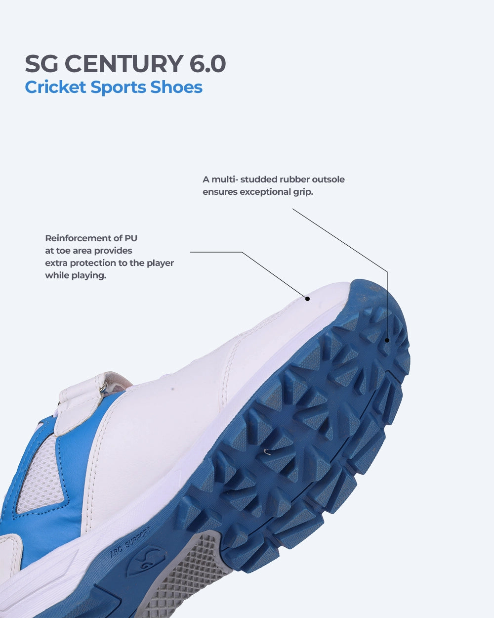 SG CENTURY 6.0 Cricket Sports Shoes - Sleek Design in White/Royal Blue/Orange for Optimal Performance